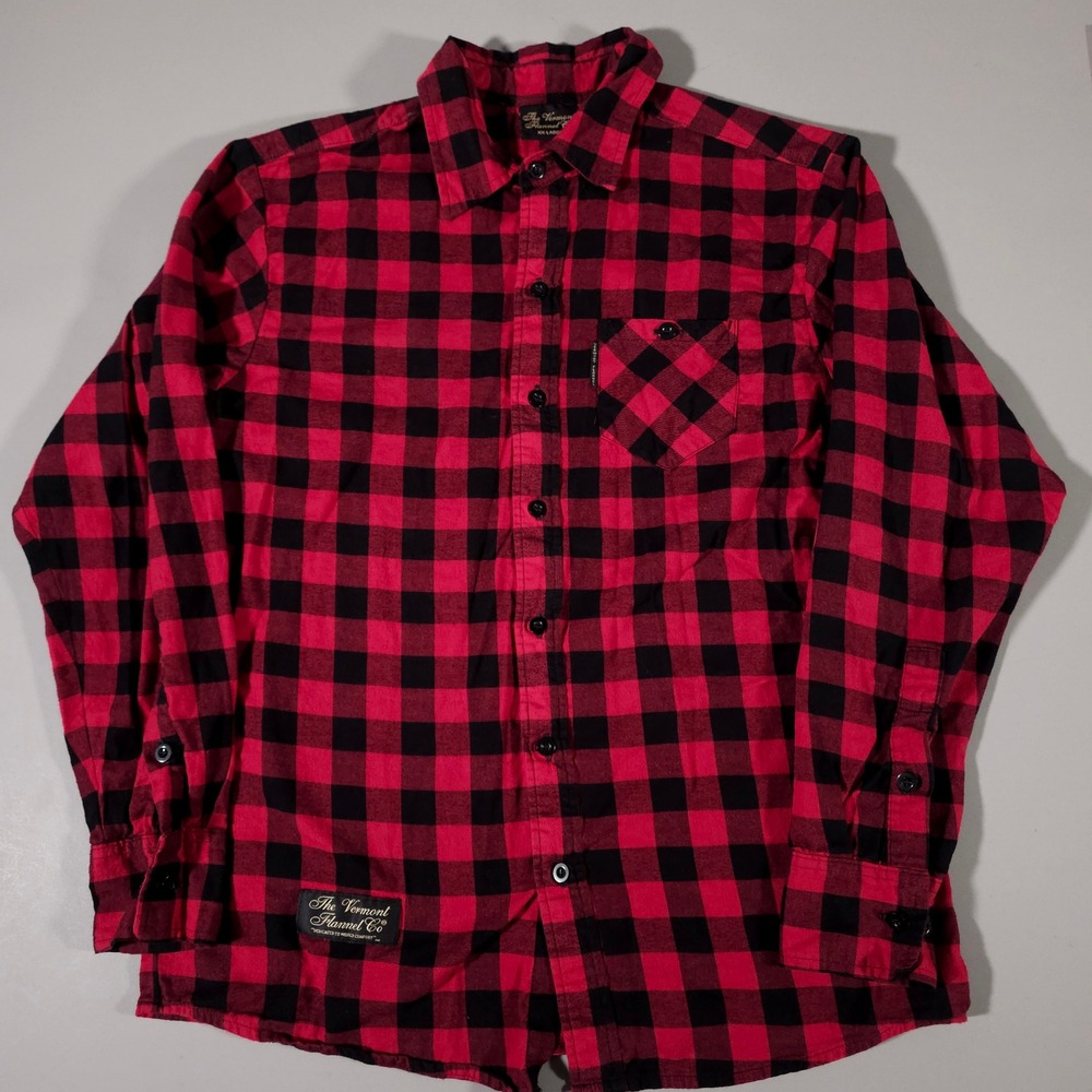 The Vermont Flannel Co Shirt Mens XXL Red Black Buffalo Plaid Organic Cotton USA